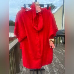RENATA B Womens Short Sleeve Top Shorts And Headband Red NWT SIZE LARGE